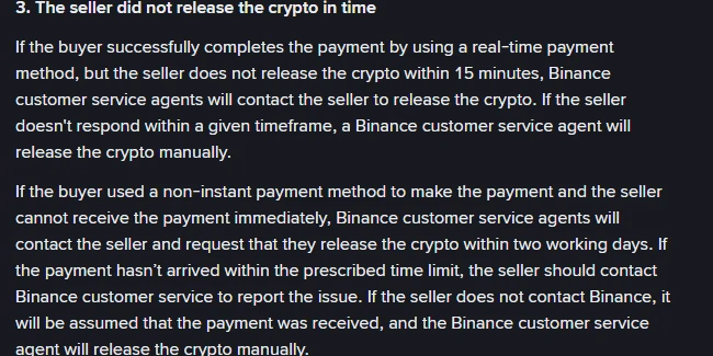 Binance apellyasiya qaydalarında satıcının kriptonu vaxtında buraxmaması ilə bağlı bənd