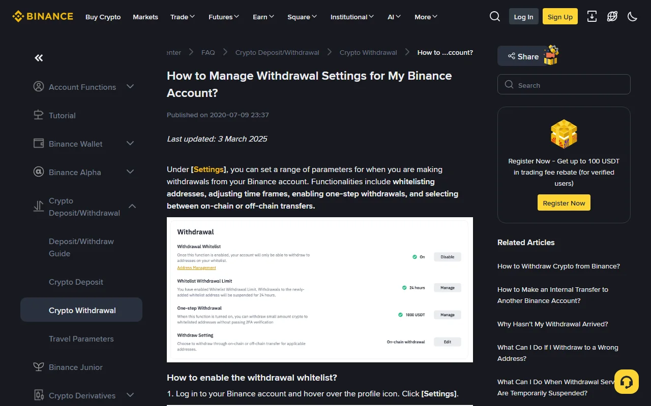 Binance çıxarış ağ siyahısı: ünvanları necə qurmalı və gözləmə müddəti nə verir