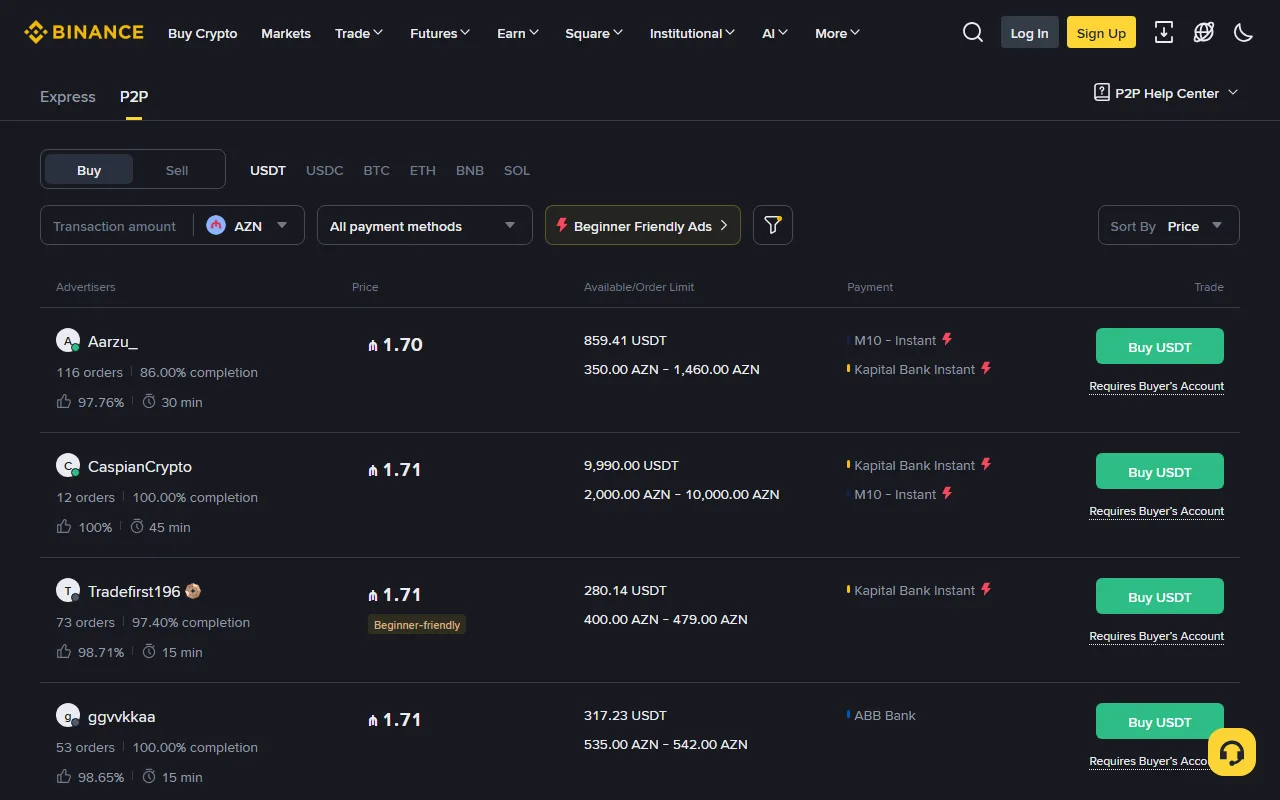 Binance P2P-də ödəniş üsulu necə əlavə olunur: ad uyğunluğu və AZN elanlarının tələbi