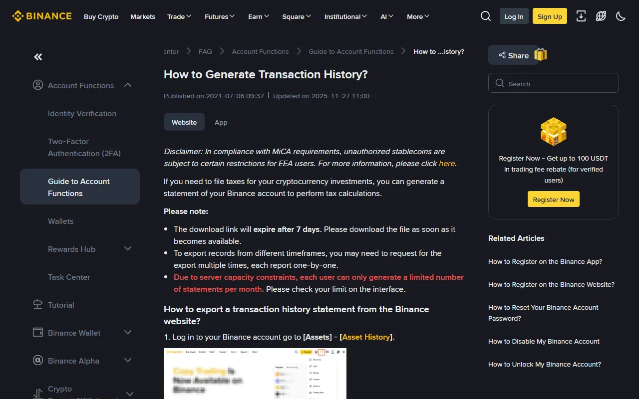 Binance əməliyyat tarixçəsini necə yükləmək olar: hansı fayl hansı sual üçündür