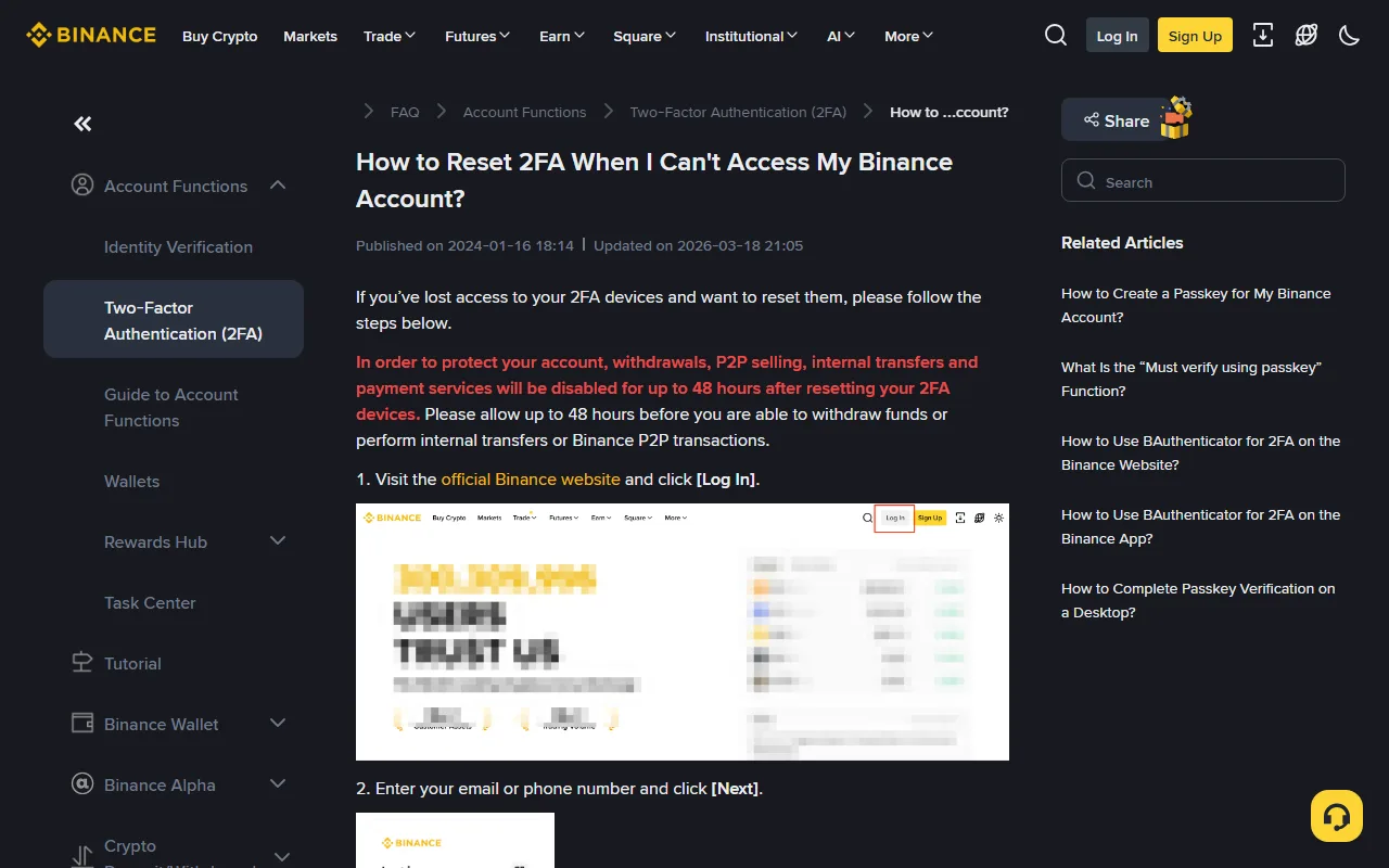 Binance 2FA cihazını itirmisiniz? Sıfırlama axını və 48 saatlıq məhdudiyyət